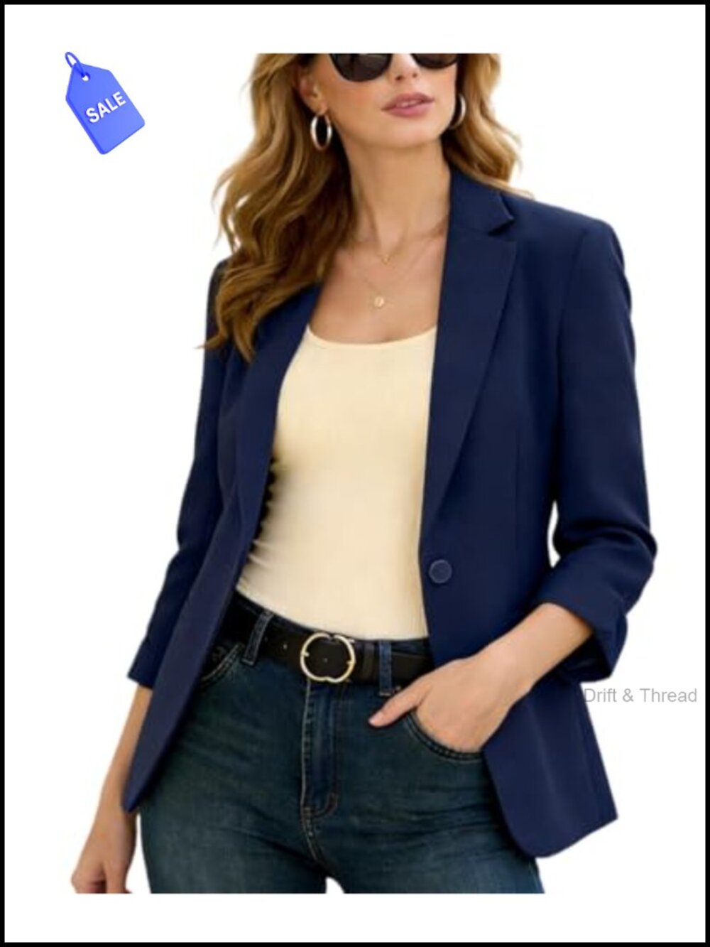 Women's Ruched 3/4 Sleeve Blazer Business Casual Slim Fit Jacket